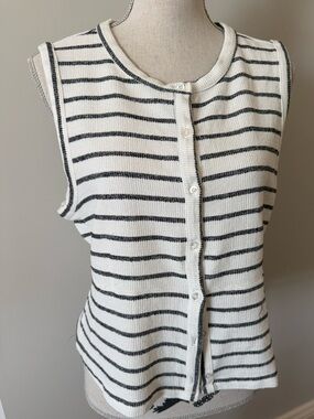 Sleeveless Striped Knit Button-Front Top - Ivory \Black
